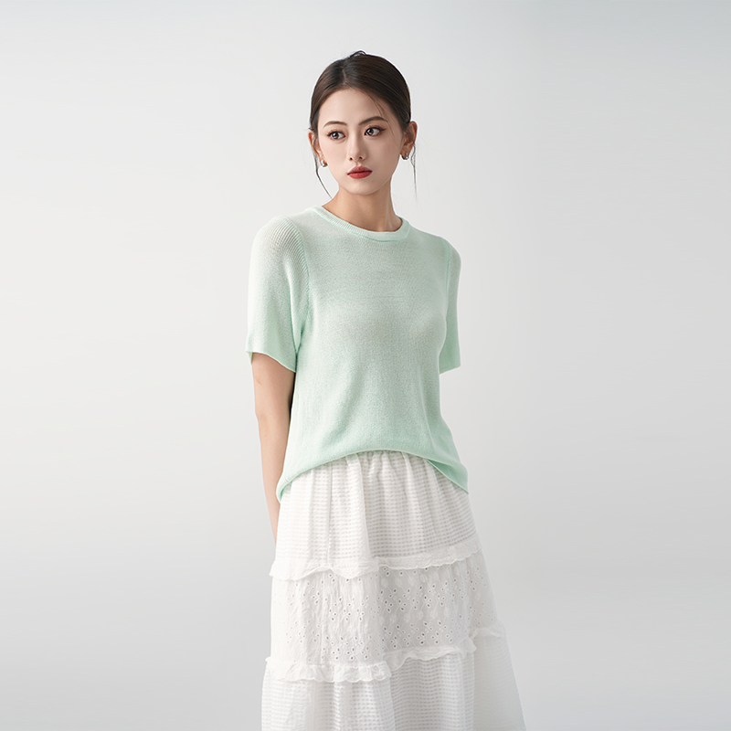 Green ice silk short-sleeved T-shirt