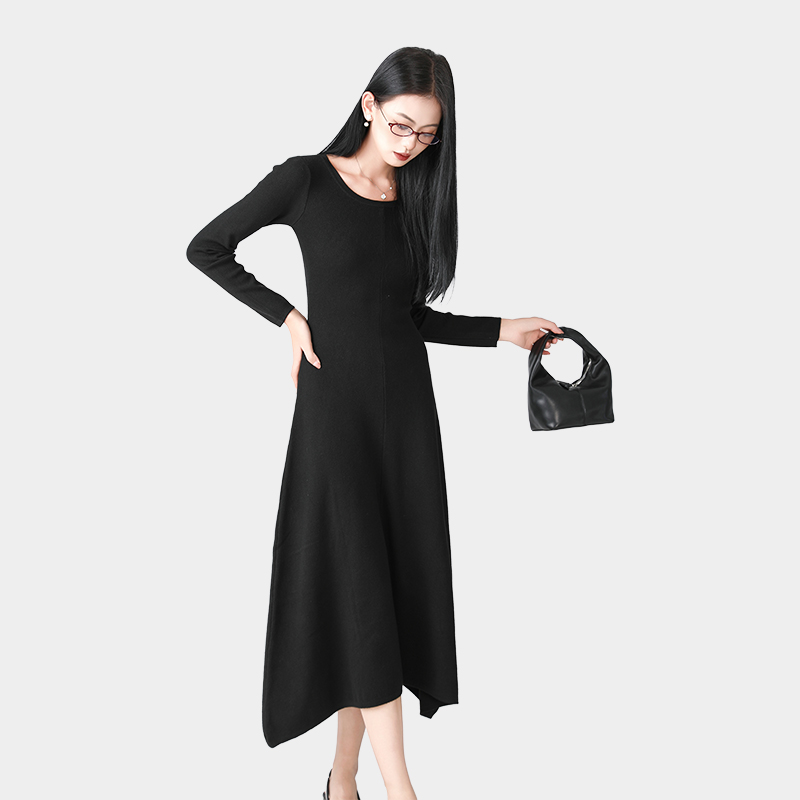 Irregular skirt round collar long skirt