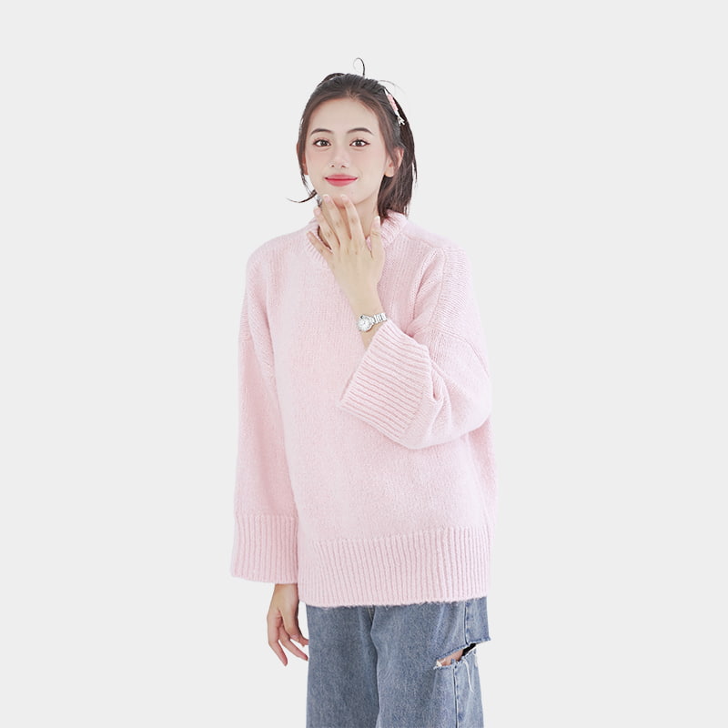 Loose round neck pink sweater