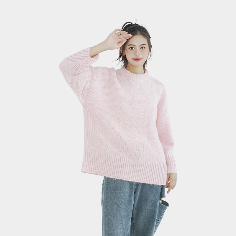 Loose round neck pink sweater