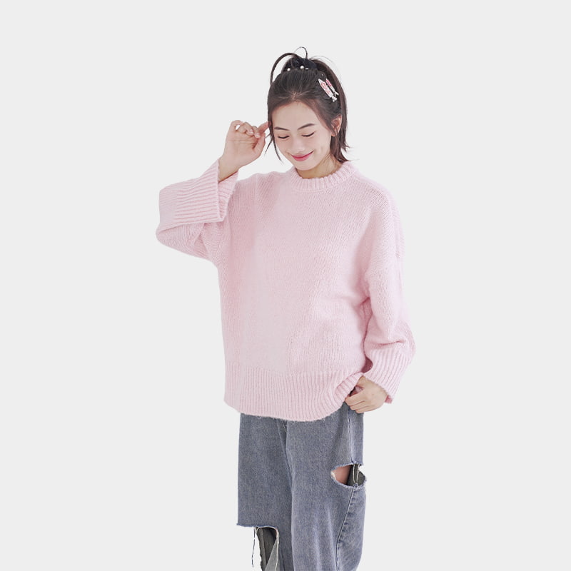 Loose round neck pink sweater