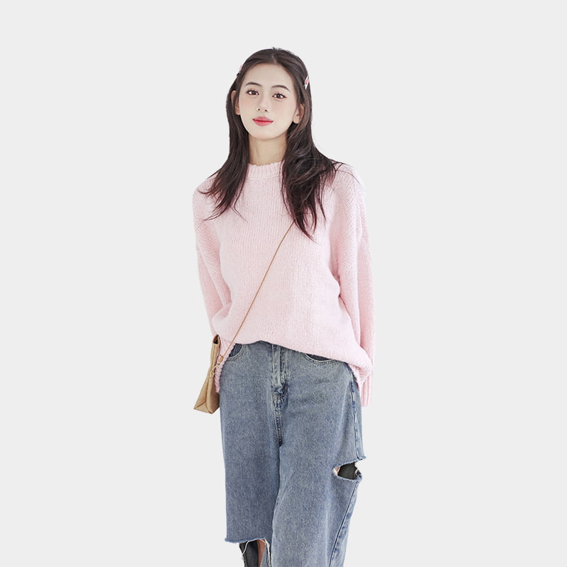 Loose round neck pink sweater