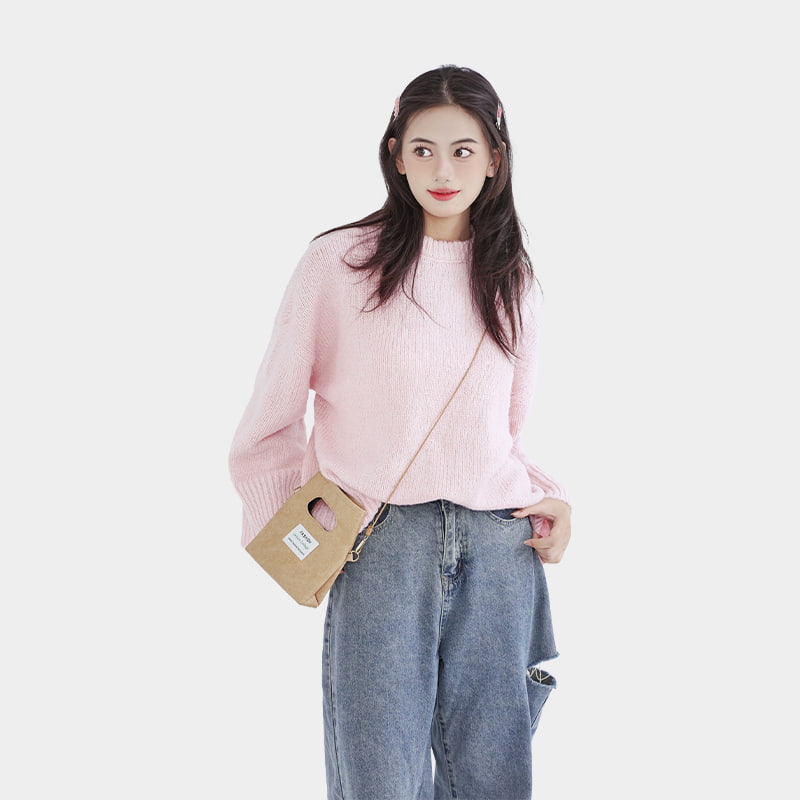 Loose round neck pink sweater