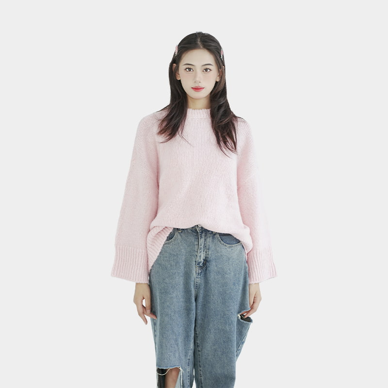 Loose round neck pink sweater