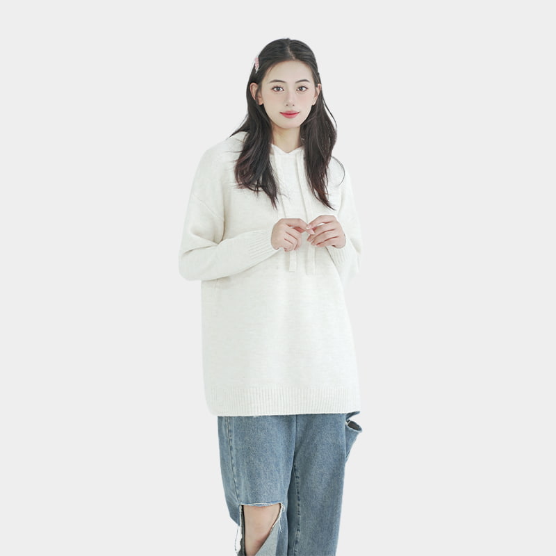 mid-length hooded knit top