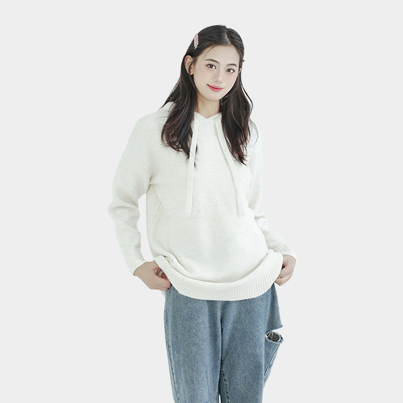 mid-length hooded knit top