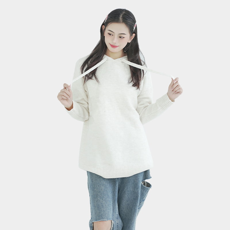 mid-length hooded knit top