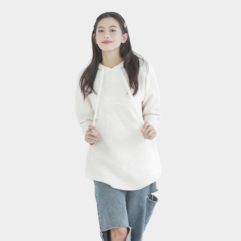 mid-length hooded knit top