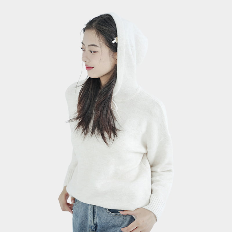 mid-length hooded knit top