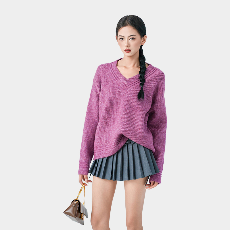 Chicken heart collar loose shoulder and knitted shirt